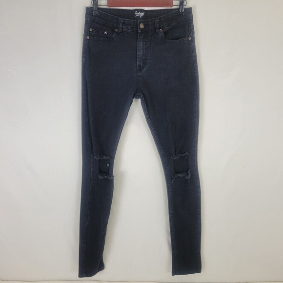 Reclaimed Vintage Jeans Womens 32 Black Denim Mid Rise Skinny Distressed 28x29.5 - Picture 1 of 10